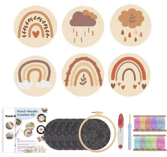 Punch Needle Coaster Kit voor beginners Easy Punch Needle Borduurpakket ...