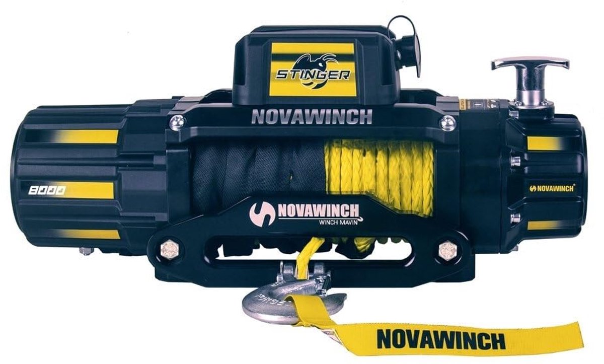NovaWinch STINGER 8000SR - Elektrische lier 12V - 3600 kg trekkracht - Met synthetische liertouw met haak 29 meter - Incl. draadloze afstandsbediening