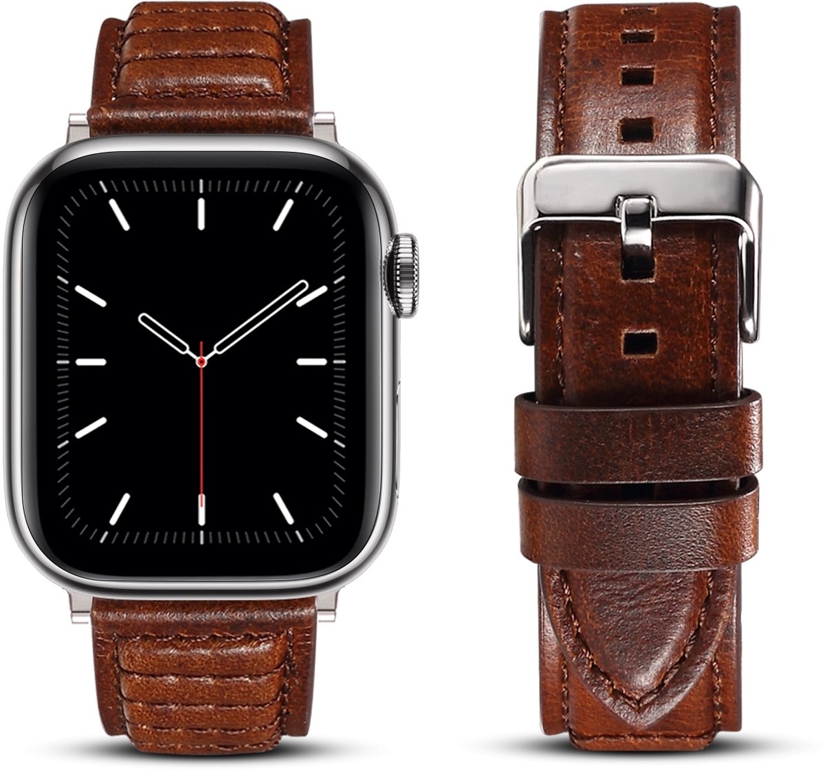 By Qubix - Oil Wax Leren band - Bruin - Geschikt voor Apple Watch 38mm / 40mm / 41mm / 42mm