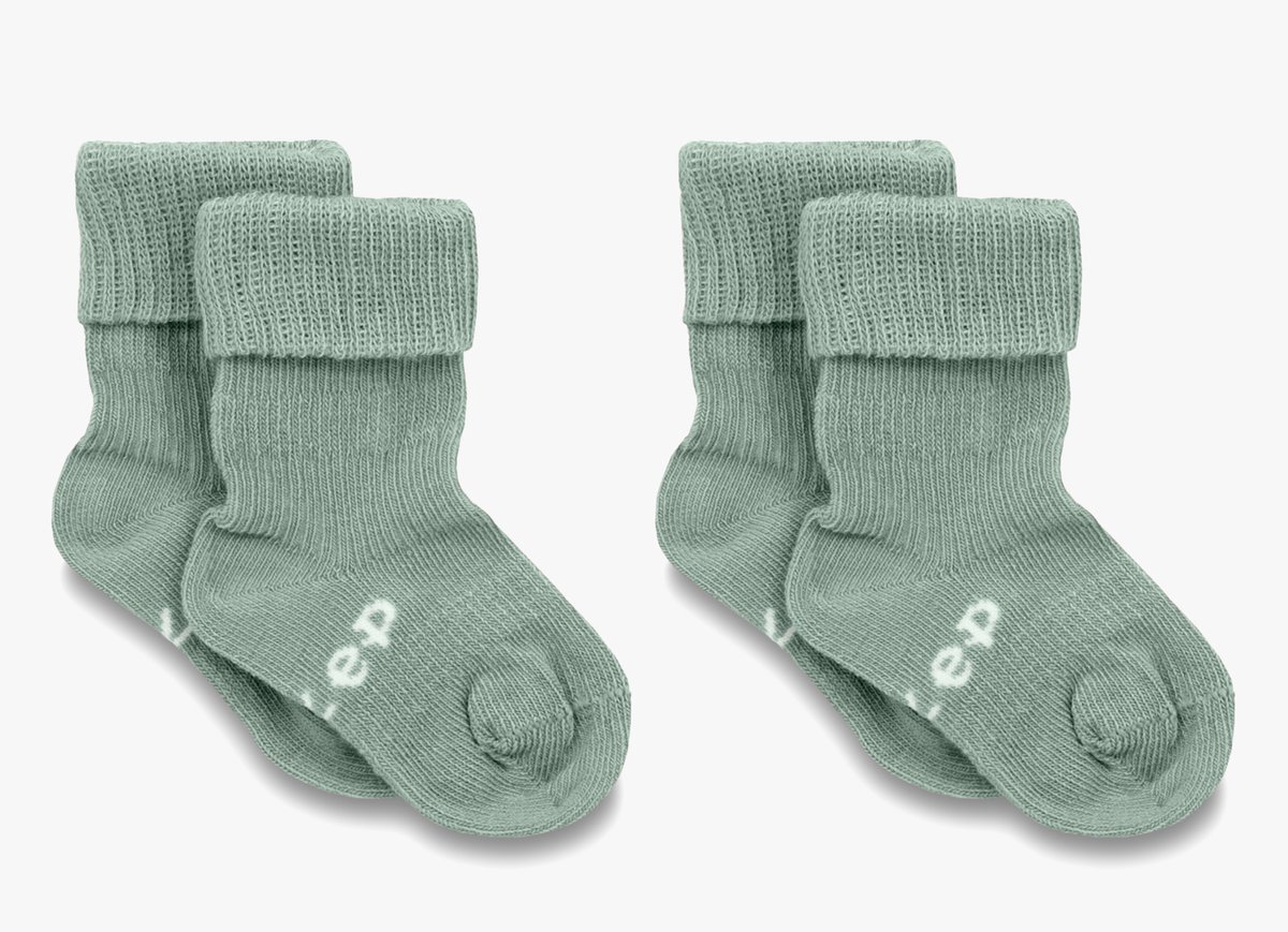 KipKep Blijf-Sokjes - Pale Green - 6-12 maanden - baby sokjes - 2 paar - zakken niet af - biologisch katoen