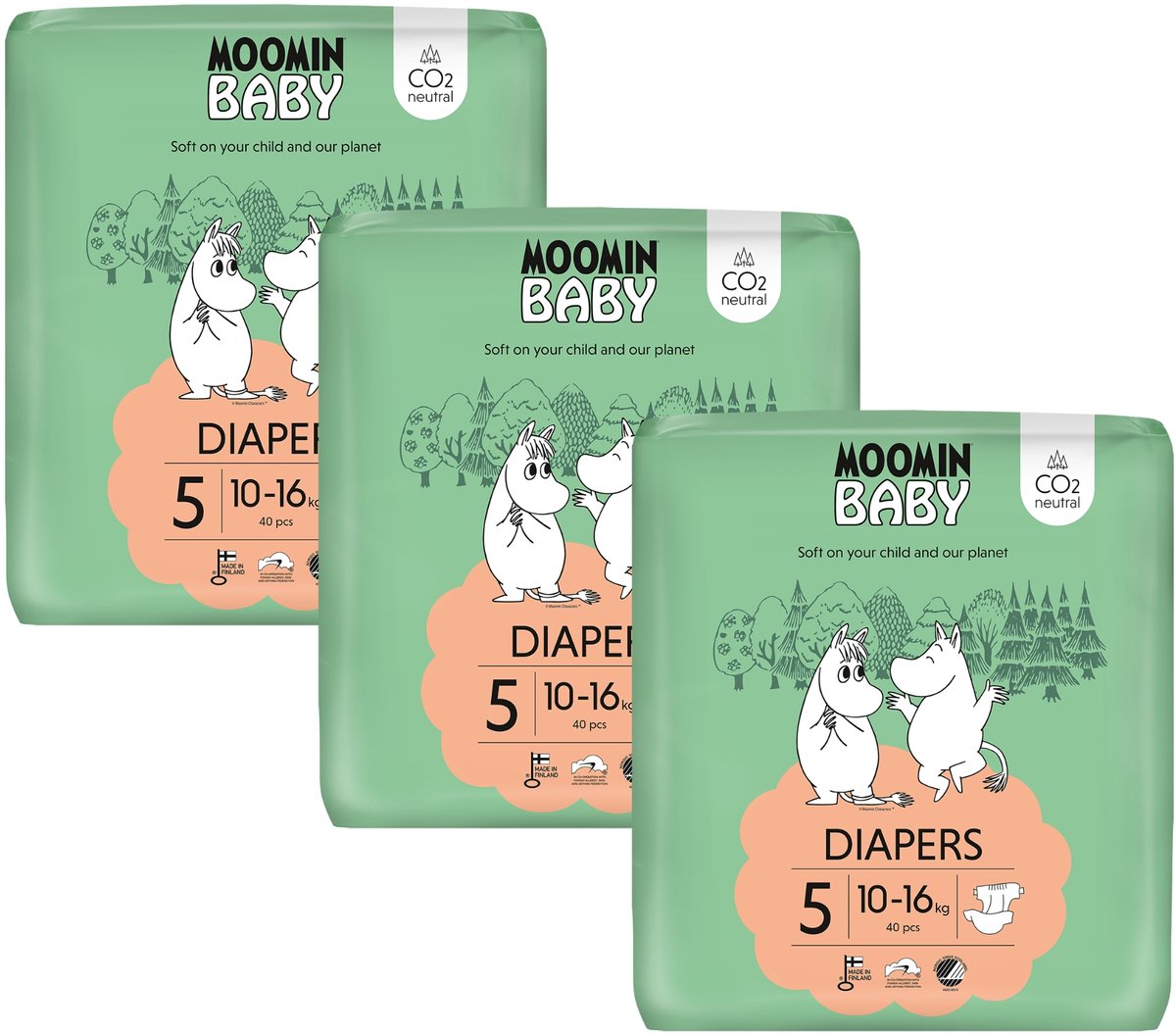 Moomin Baby Eco Wegwerpluiers - 120stuks - Maat 5 - 10 t/m 16 kg - Hypoallergeen – Gevoelige Huid – Parfumvrij