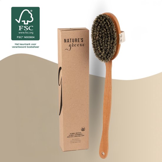 NATURE'S groove Lichaamsborstel met Lange Afneembare Steel - 100% Natuurlijk - Badborstel Doucheborstel Rugborstel