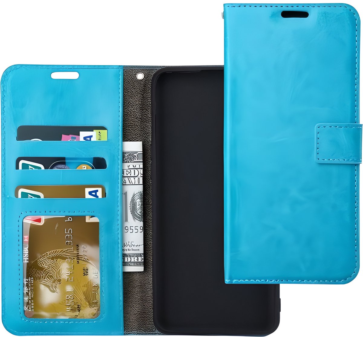 Bookcase Geschikt voor: iPhone 16E - Turquoise - portemonnee hoesje - Book Cover