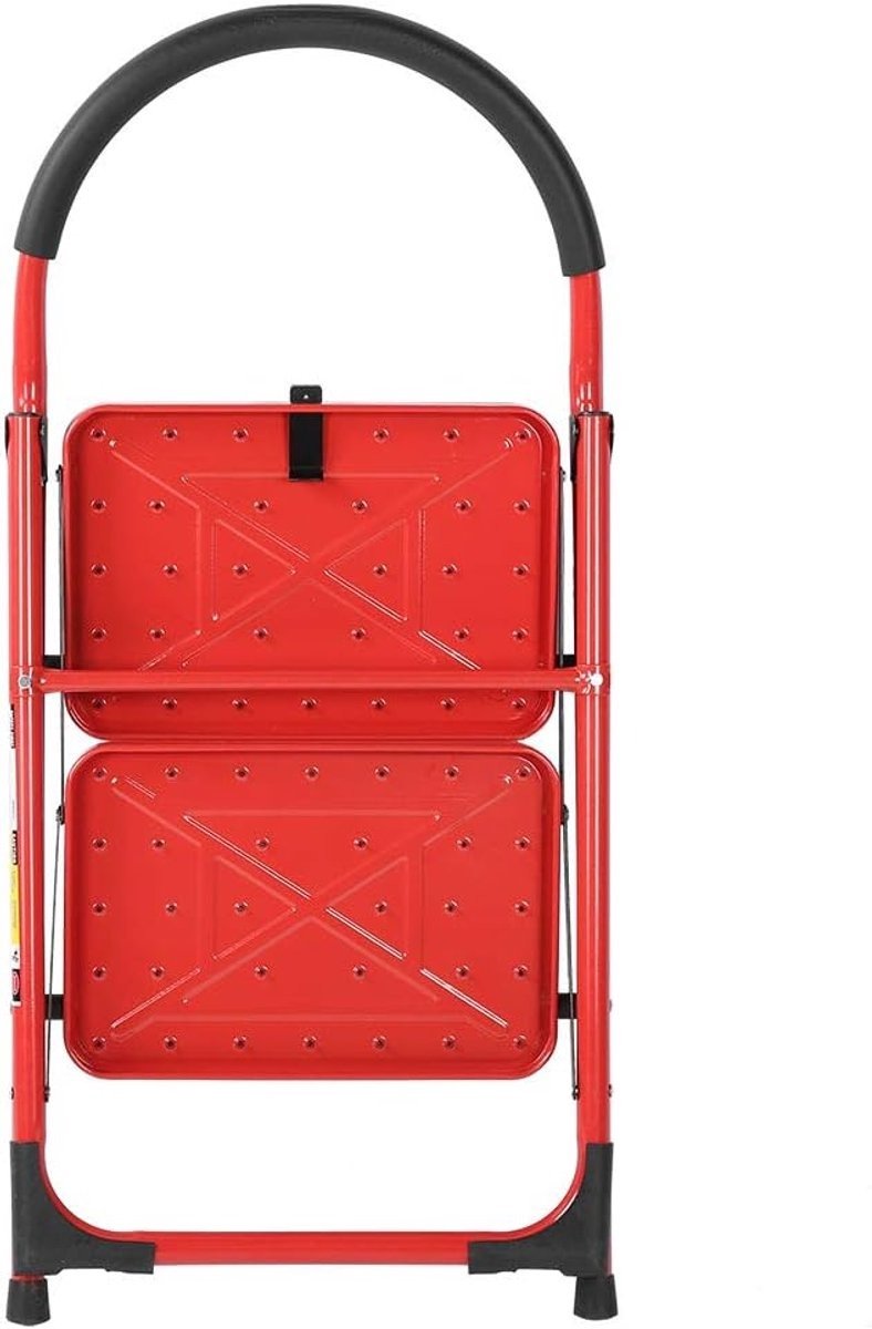 Borvat® Opvouwbare stalen trapladder – Stevige huishoudtrap – Ladder met 2 treden – Antislip ontwerp – Compact opstapje – Stabiel hulptrapje – Veilige trapladder-Rood – foto 3