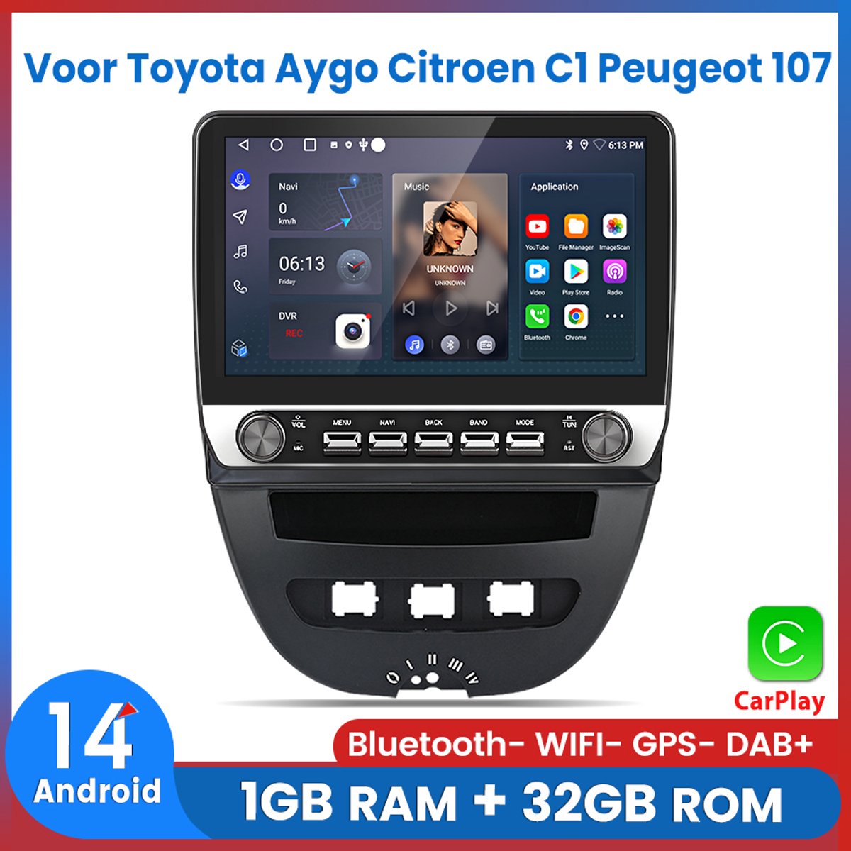 Awesafe Autoradio - Geschikt Voor Toyota Aygo/PEUGEOT 107/Citroen C1 2005 t/m 2014 - 10.1 Inch IPS Scherm - Android 14 - Draadloos Apple Carplay & Android Auto - 1GB + 32GB - 4 Core processor - Bluetooth & Wifi - GPS Navigatie
