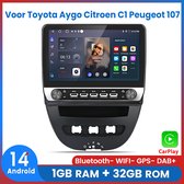 Awesafe Autoradio - Geschikt Voor Toyota Aygo/PEUGEOT 107/Citroen C1 2005 t/m 2014 - 10.1 Inch IPS Scherm - Android 14 - Draadloos Apple Carplay & Android Auto - 1GB + 32GB - 4 Core processor - Bluetooth & Wifi - GPS Navigatie