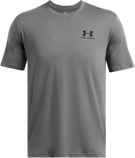 Lichtgrijs Under Armour T-shirt met korte mouwen en zwart logo op de borst.