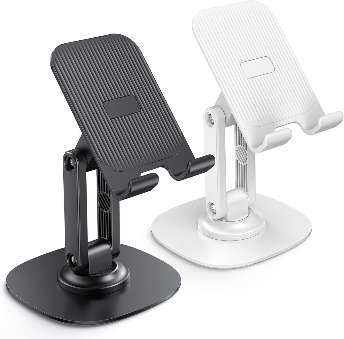 2 stuks 360° draaibare opvouwbare mobiele telefoonstandaard, telefoonstandaard voor bureau, mobiele telefoonaccessoires（zwart，wit）