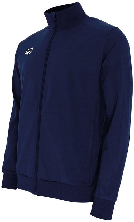 Veste d'entraînement bleu marine à fermeture éclair, logo sur la poitrine gauche.