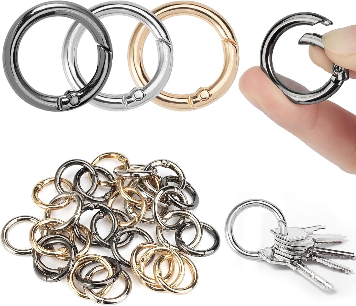 30pcs Ronde Carabiner Haak - Ronde Carabiner O - Ronde Carabiner Ring - Buiten Diameter 28mm - Ronde Carabiner voor DIY Tas - Sieraden - Sleutelketting - Hondenriem - 3 Kleuren
