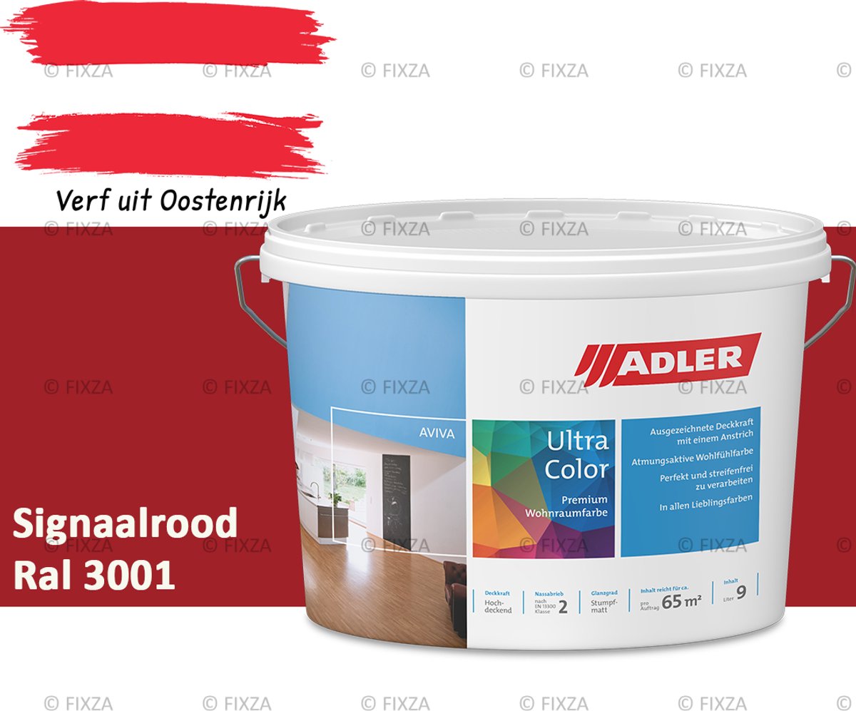 ADLER Aviva Ultra-Color SD Muurverf – Premium Matte Binnenmuurverf met Smart-Dry Technologie – Streeploos & Hoge Dekking – Signaalrood – 3 Liter
