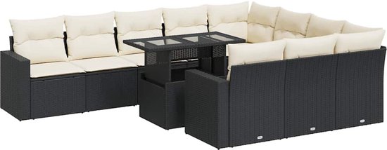 vidaXL - 11-delige - Loungeset - met - kussens - poly - rattan - zwart