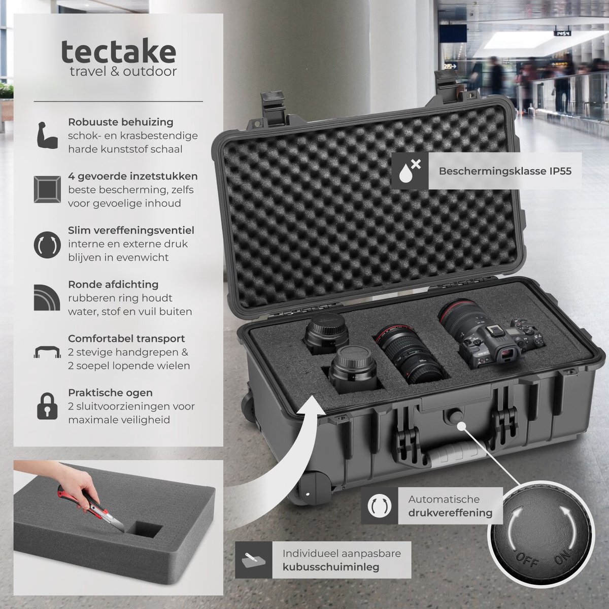 tectake Camera Koffer - Verrijdbaar met Telescoopgreep thumbnail 2