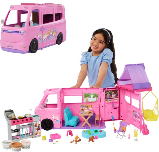 Barbie Droomcamper - Speelset met daktent, barbecue en meer dan 60 accessoires