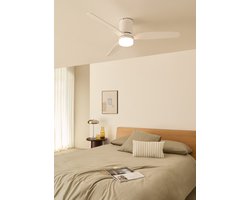 CREATE - Plafondventilator 40W silent Ø132 cm ABS - Met Verlichting drie temperaturen - Met Wandregelaar - Met Afstandsbediening - 6 Snelheden - Timer - Zomer/Winter functie - Wit - WIND CALM