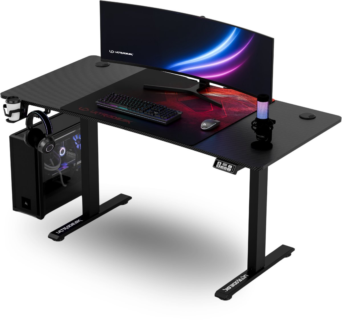 Ultradesk LEVEL V2 – Bureau voor Gaming, Home Office & Kantoor – Rood – Elektrisch verstelbaar – Incl. USB Hub, XL Muismat & Accessoires