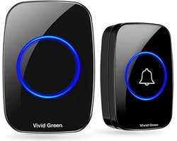 Vivid Green Draadloze Deurbel - Draadloos - Deur Bel - Deurbellen - Wireless doorbell - IP44 Waterdicht -Met ontvanger - Zwart