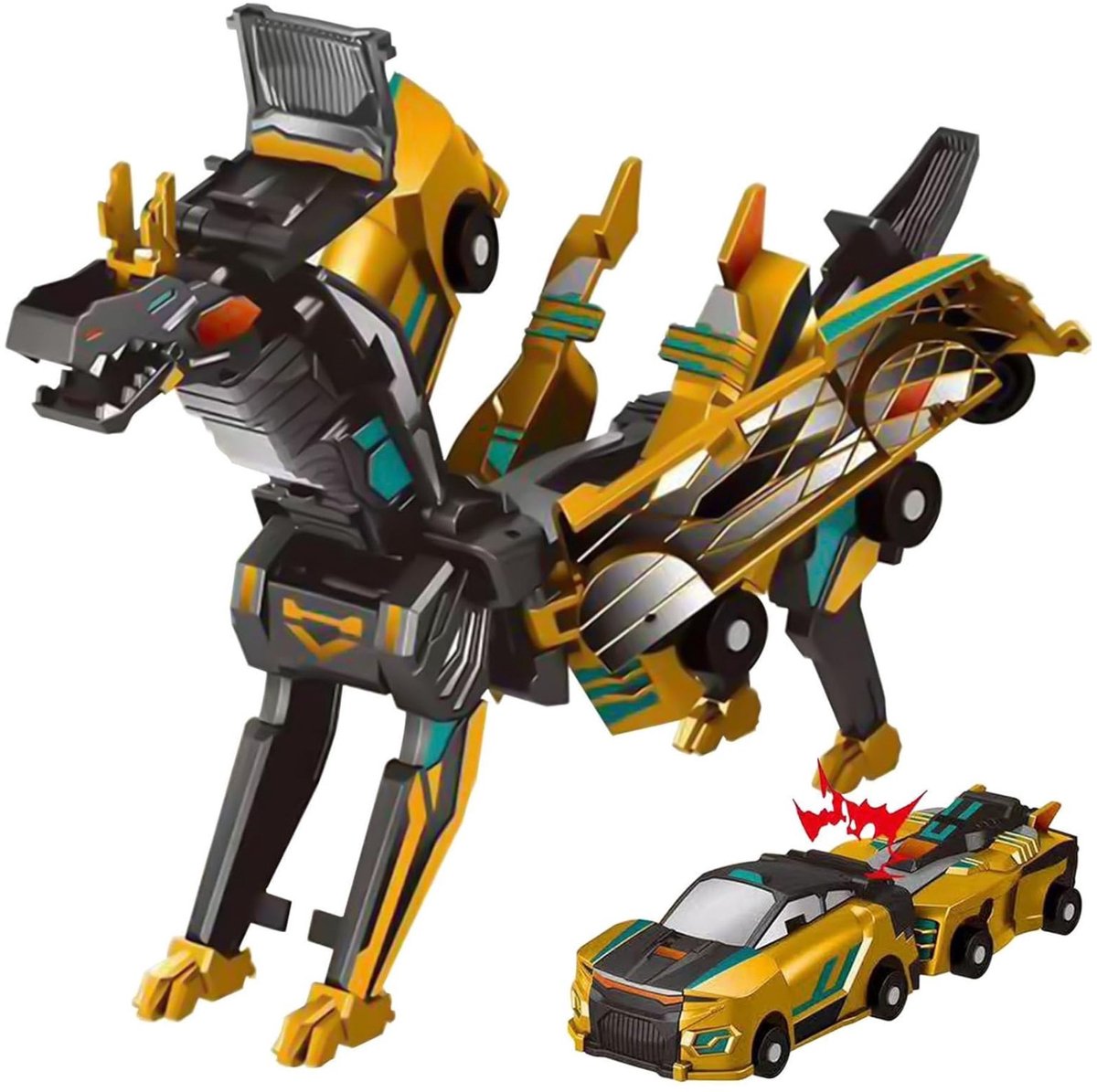 Jojoy - Magnetisch Dinosaurus Auto Speelgoed - 2-in-1 Transformerende Dino Auto - Speelgoed Voor Kinderen 5-14 Jaar - Jongens en Meisjes - Educatief Speelgoed - Cadeau - Goud - ROARWHEEL