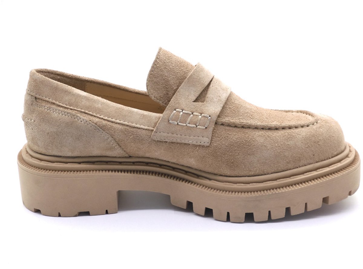 Dames Leren Loafers – Echt Suède – Comfortabele Plateau Zool – Beige – Trendy & Stijlvol