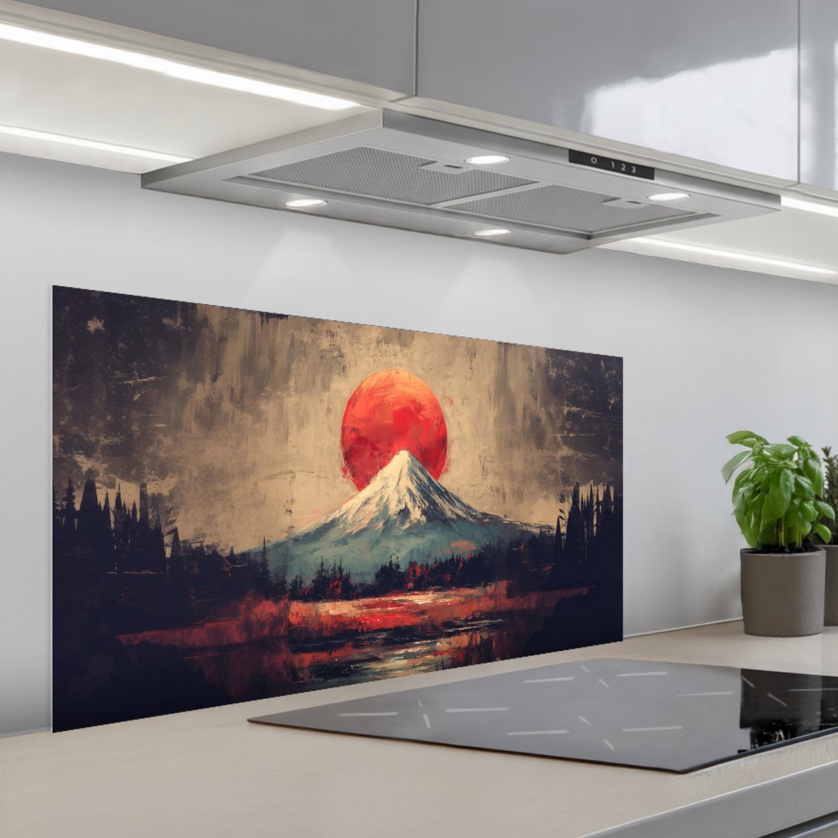 Spatscherm 100x50 cm - Zelfklevende achterwand Bergtop - Sneeuw - Zon - Keuken muurbeschermer - Spatwand fornuis