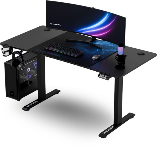 Ultradesk LEVEL V2 – Bureau voor Gaming, Home Office & Kantoor – Blauw – Elektrisch verstelbaar – Incl. XL Muismat & Accessoires
