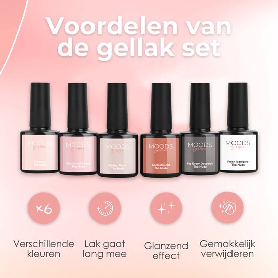 Moods Gellac 6-delige Set - Gel Nagellak - 8ML - The Nude Edition - Gellac - Nagels - Gellak Starterspakket - Nude Kleuren - HEMA- & TPO-vrij