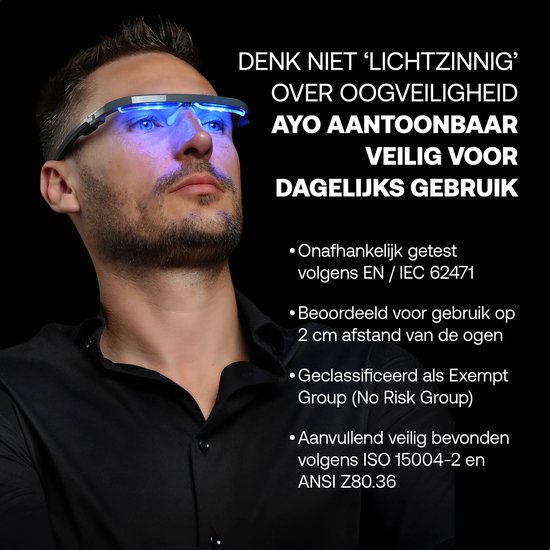 AYOlite lichttherapiebril - Inclusief bioritme-app - Vergelijkbaar met de krachtigste daglichtlampen - Veilig getest voor de ogen (IEC 62471 No Risk) - UV- en infraroodvrij - 100% bewegingsvrijheid - Stijlvolle en effectieve daglichtbril
