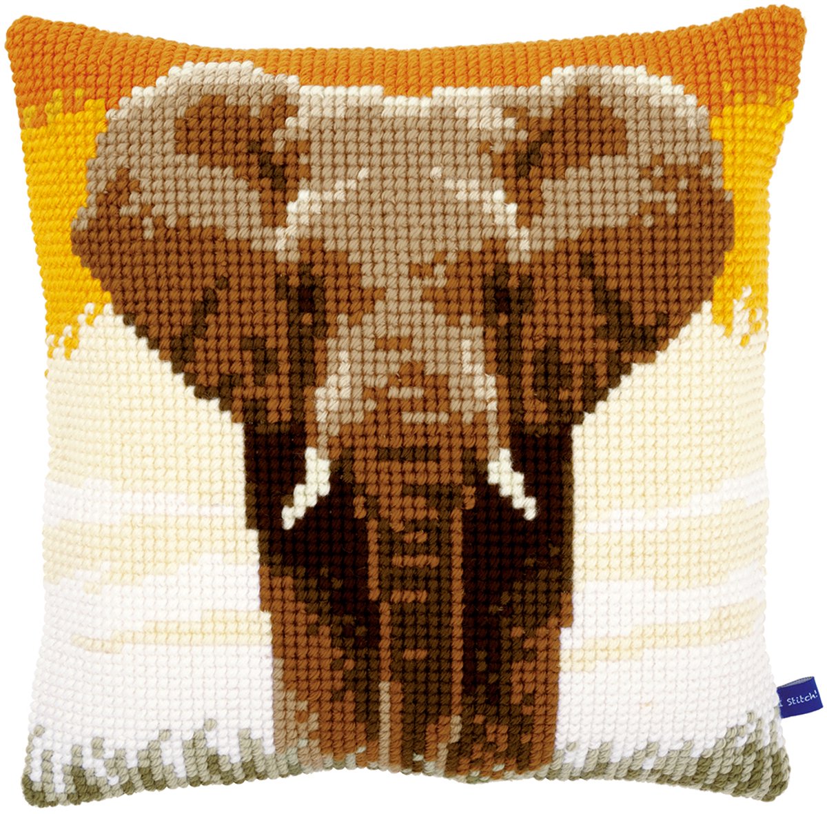 Vervaco - Kruissteekkussen kit - Olifant op de savanne - PN-0150146 - Borduren - Borduurpakket - Borduurpakket volwassenen - Borduurpakket kind