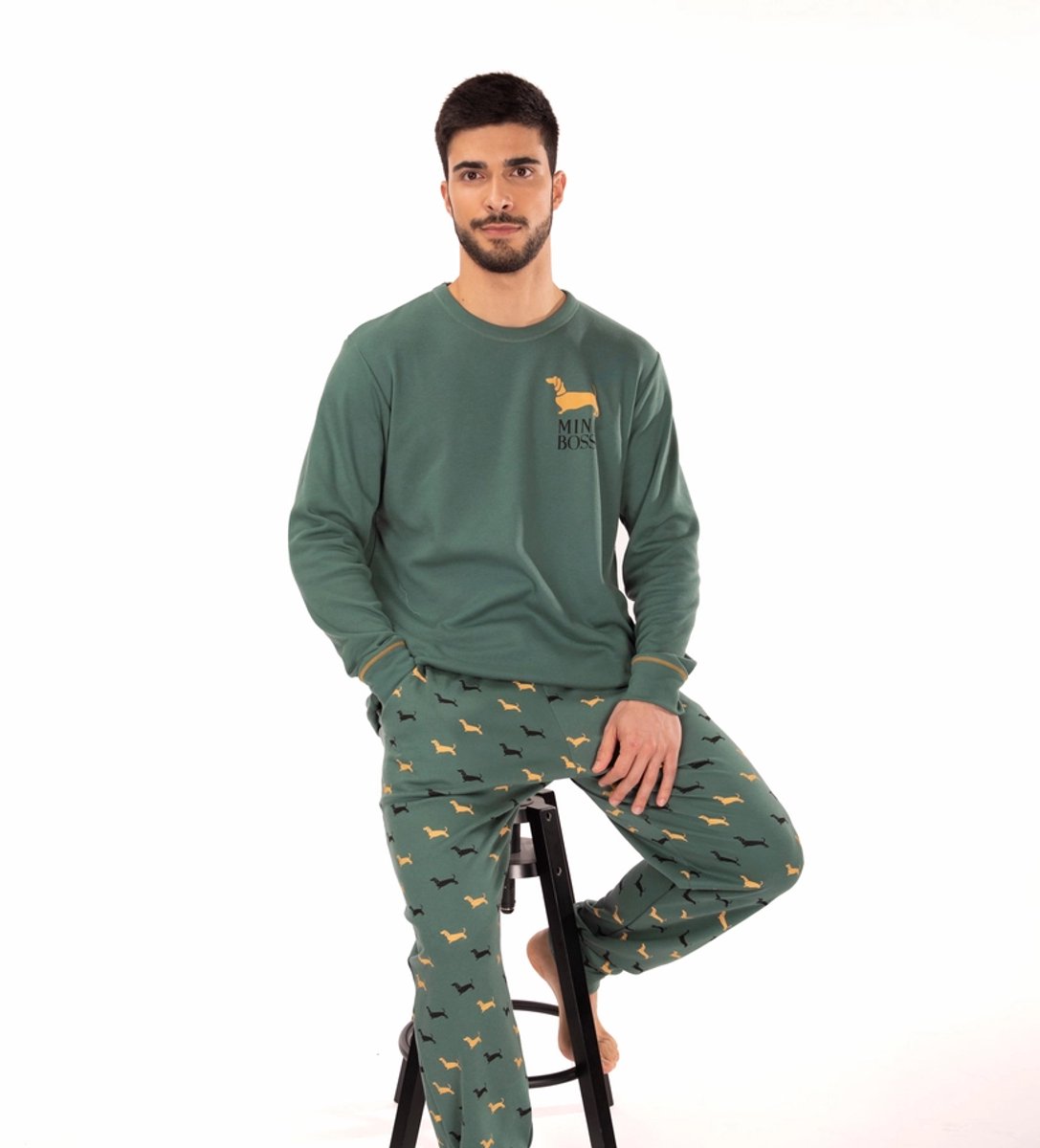 Heren Pyjama Groen Lange Mouwen (Mini Boss) Maat L