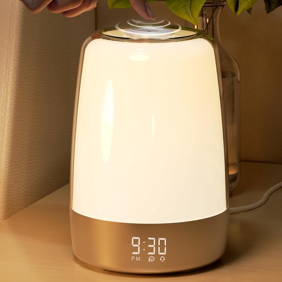 Wekker met opkomend licht - Lichtwekker - Digitale Wekker met lamp -6 Natuurgeluiden - Nachtlamp – Bedlamp – Lichttherapielamp – Snooze Functie - Wit