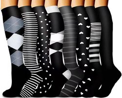 8 Paar - Compressie sokken - Compressie kousen - Steunkousen Vrouwen en Mannen - Lange Sportkniekousen - Hardloopsokken - Antislip - Sportsokken - Compressiekousen voor Hardlopen - Voor Hardlopen, Wandelen, Vliegtuig - Maat 38-42