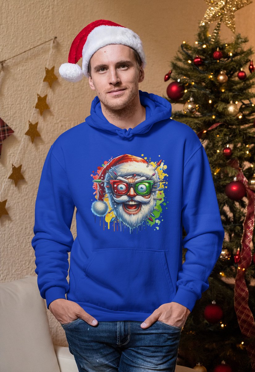 Freakout Santa - Kersttrui - Kerst Trui Blauw - Grappig Kersttrui - Maat XXL - Limited Edition