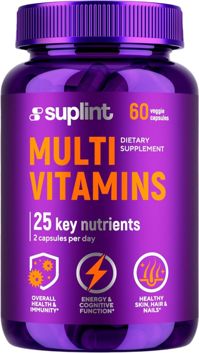 Multivitamine Compleet – 25 Vitamines & Mineralen – Energie - Weerstand - Vitaliteit - Vitaminen en Mineralen supplement - Totaal - 60 capsules -Suplint