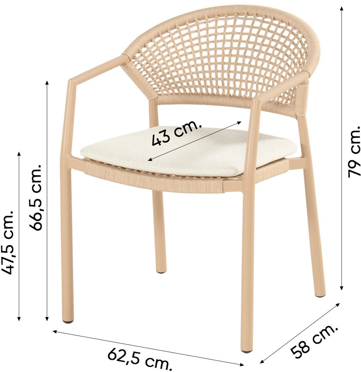 Hartman Taragona chaise de jardin empilable rope dining - Cappuccino