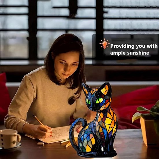 Kat Lamp, 20 cm Retro Katten Gebeitst Hars Tafelblad Nachtlampje, Dier
