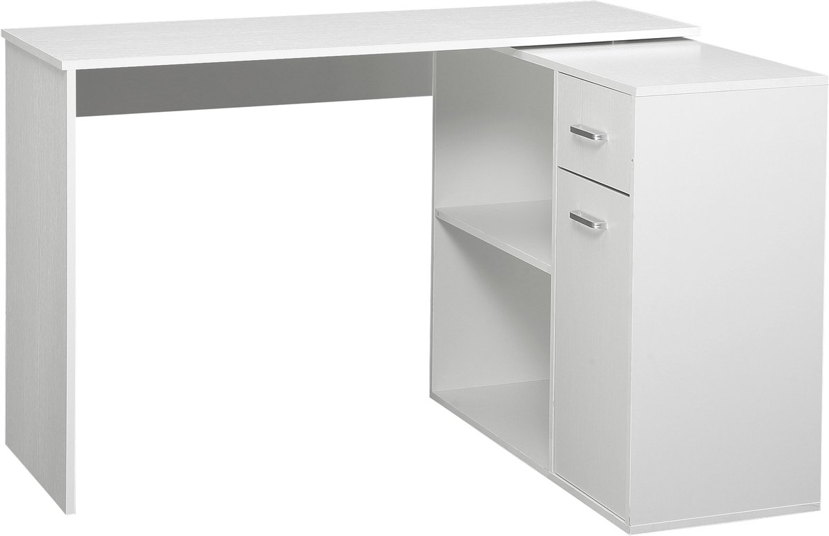 HOMCOM-L-vormig bureau - spaanplaat - 117x82x74cm - wit