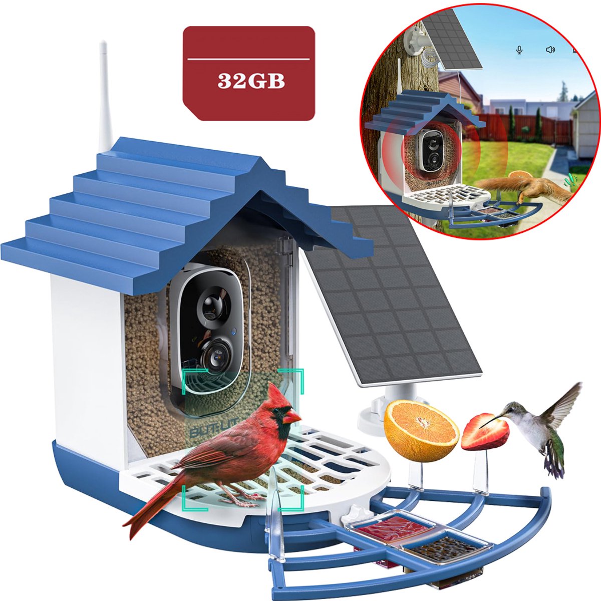 Vogelhuisje met Camera – Live Vogels Spotten via je Smartphone - Slim Vogelvoederhuisje met AI‑Herkenning – 2K FULL HD & Kleur‑Nachtzicht – Zonnepaneel & Draadloos – Cadeau voor Natuurliefhebbers - 32GB KAART