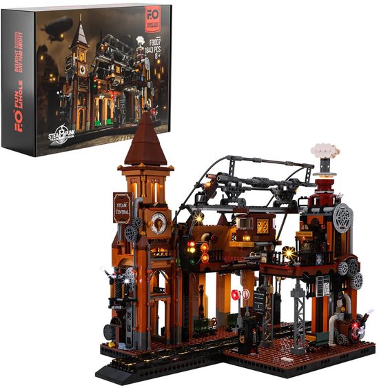 Lumibricks Steampunk Train Station Bouwpakket - Met LED verlichting - Miniatuur huisjes - DIY modelbouw met 1843 bouwstenen - Bouwpakketten volwassenen - Bouwdoos F9007
