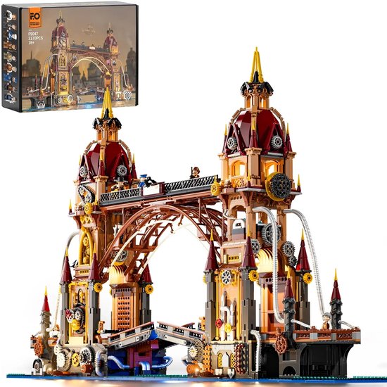 Lumibricks Steampunk City Bridge Bouwpakket - Met LED verlichting - Miniatuur huisjes - DIY modelbouw met 3170 bouwstenen - Bouwpakketten volwassenen - Bouwdoos F9047