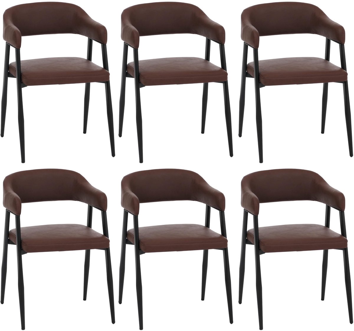 MCW Set van 6 eetkamerstoelen MCW-P29, keukenstoel, fauteuil, gestoffeerde stoel, industrieel retro vintage kunstleer ~ roestrood