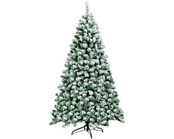 COSTWAY 180 cm Kunstkerstboom met Sneeuw - Met Verlichting - Kunststof Kerstboom PVC - 250 LEDs - 928 Takken - Wit en Groen