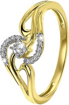 Lucardi Dames Ring met 15 diamanten 0,00ct - Ring - Cadeau - 14 Karaat Goud - Geelgoud