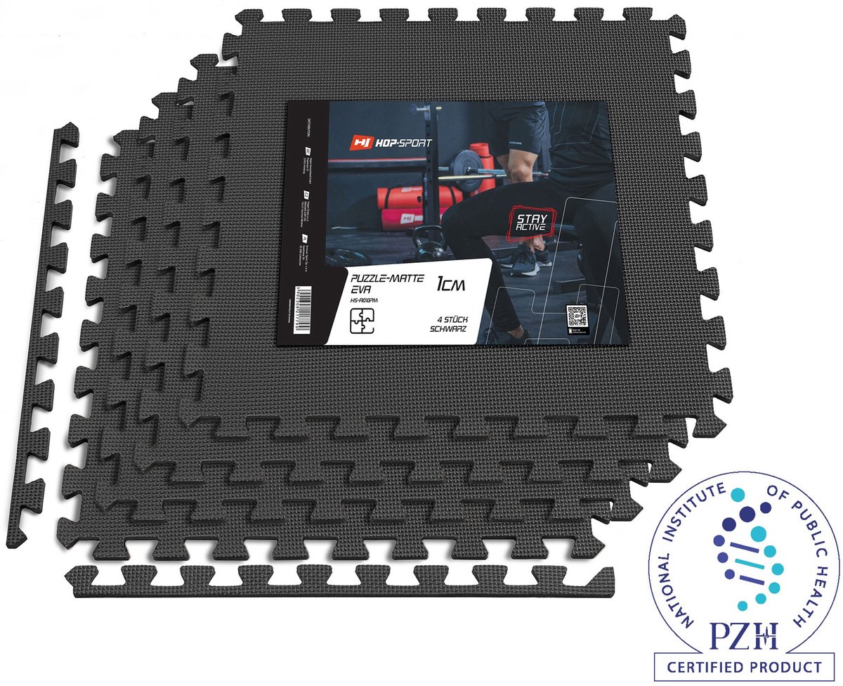 Hop-Sport HS-A010PM puzzelmat – EVA antislip vloermat – 4 platen – 120 x 120 cm – 1 cm dik