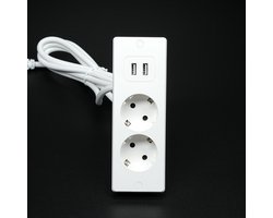 Stekkerdoos voor op het bureau met 2 stopcontacten, 2 USB-poorten en 1,5 meter kabel - geschikt voor werkbladen en vergadertafels (wit).