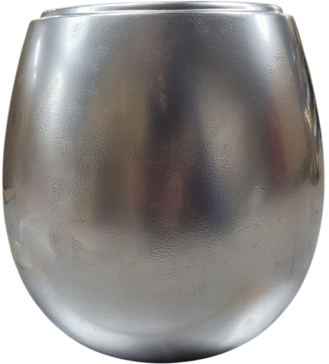 Decoratieve Vaas - Keramiek - Zilver kleurig - 2,5 L - 23x24 cm - Moderne vaas zilver - Woondecoratie - Vazen - Bloemenvaas - Stijlvolle vaas zilver