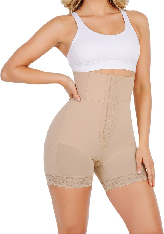 Corrigerende High Waist Short - Shapetape - Beige - Body Shaper - Corrigerend Broekje - Shapewear Dames - Corrigerend Ondergoed - Afslankbroek - Shapewear Buik - Waist Trainer - Korset - Bodyshaper Dames - Corrigerende Boxershort