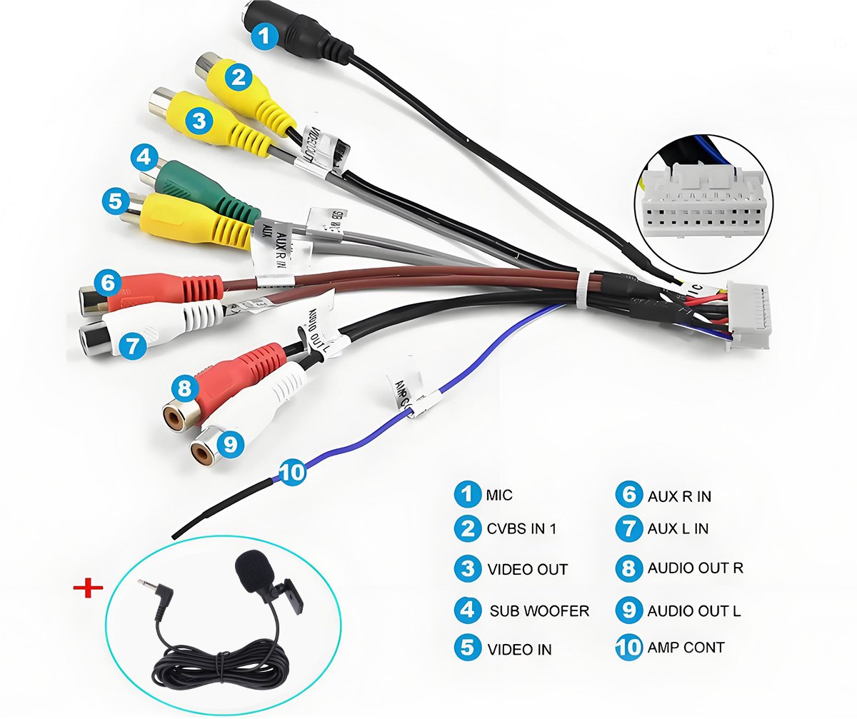 20-pins RCA Kabel + Extern Microfoon 2,5mm Handsfree-set voor Autoradio