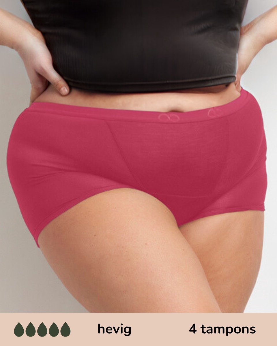 Moodies menstruatie ondergoed - Bamboe Boyshort - hevig kruisje - maat 3XL - ruby roze