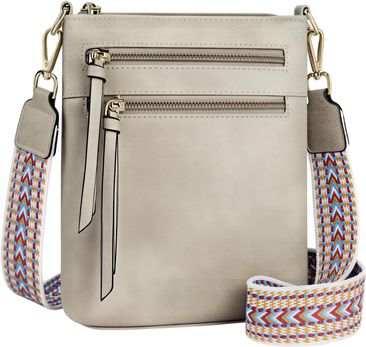 Stijlvolle Casual Dames Crossbodytas – Retro Multifunctionele Telefoontas, Schoudertas voor Werk, Reizen en Dagelijks Gebruik – Dubbele Ritssluiting & Eenvoudig Design-Grijs