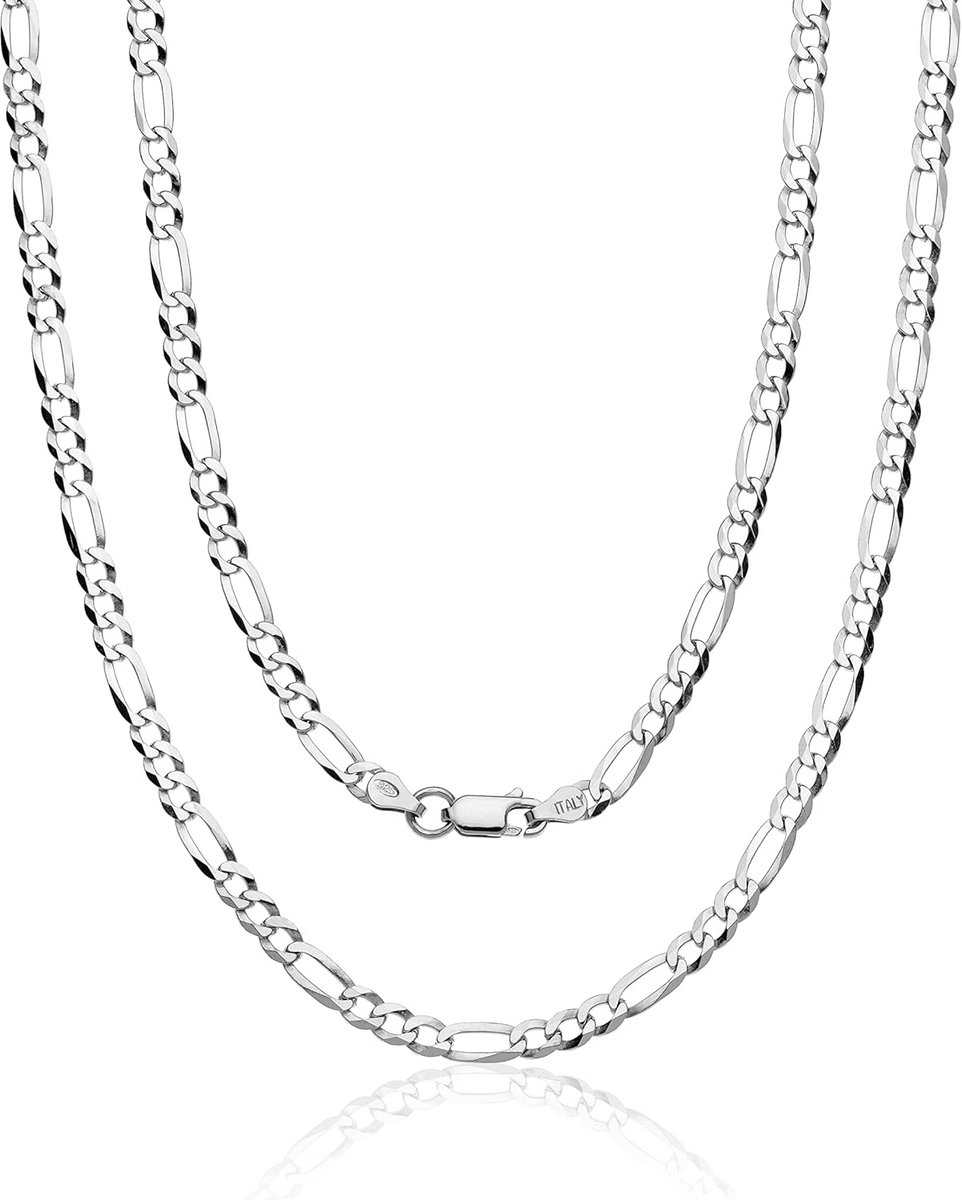 Herenketting Figaro Plat 4.4mm in Gerodineerd 925 Sterling Zilver - Diverse Lengtes